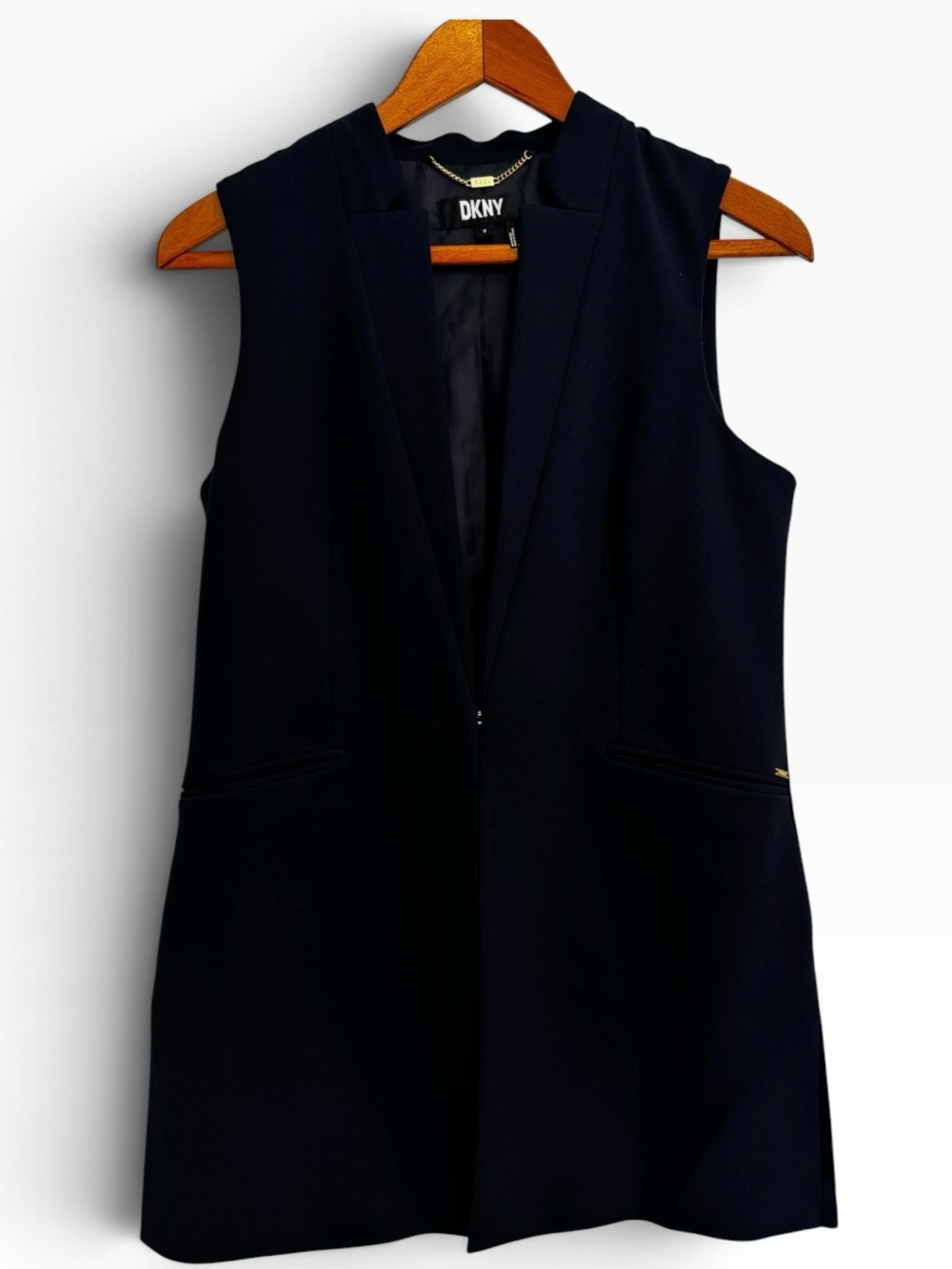 DKNY Navy Sleeveless Long Vest